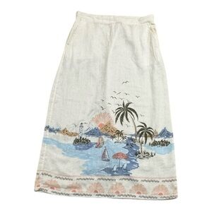 CYNTHIA ROWLEY Tropical Linen Maxi Skirt Vacation Boho L Beach Sun Off White